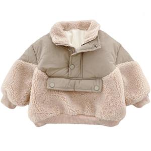 0-6Yrs Children Girls Laml Wool Stitching Coat Warm Autumn Girls Plus Velvet Jackets Winter Kids Clothing Outfits