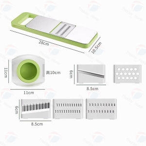 ThaiJOY เครื่องหั่นผักผลไม้ เครื่องหั่นผัก ที่สไลด์ผัก มัลติฟังค์ชั่น ใบมีดสแตนเลส ที่ขูดผัก มี5ใบมีด ที่ปอกมะละกอที่ขูดมะละกอที่ขูดเส้นมะละกอ เส้นสวย ความหนาสม่ำเสมอ