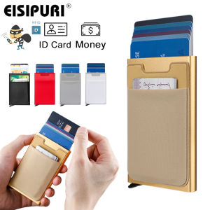Slim Card Wallet with Elasticity Back Pouch Money Pocket Pop Up RFID Card Holder Sticker Men Women Smart Wallet Metal ID Card Case