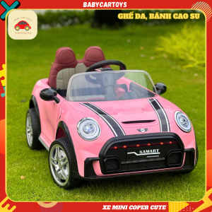 Xe ô tô điện trẻ em mẫu Mini Cooper S siêu cute – Ghế nệm da – Bánh Cao Su [ Ship hoả tốc HCM]