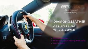 CAR PASS Bling Diamond Black Leather Steering Wheel Cover Studded Crystal Rhinestones Universal Fit 14" 1/2-15" Glitter for Women Sparkle Girl Fit SuvsSedansCarTrucks Silver Diamond