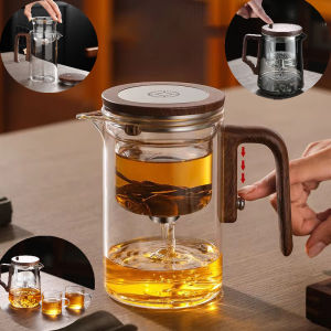 Water Separation Inner Container Teapot One Click Magnetic Switch Tea Separation Filtration Glass Tea Pot Wood Handle Tea