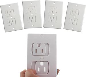Self Closing Outlet Cover Alternative Safety Electrical Wall Socket Plug Plate for Baby Child Proofing (2 Screws) White 4-Pack(Self-closing Outlet Covers)