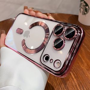 Luxury Plating Transparent Soft TPU for Magsafe Case for iPhone 17 Pro Max Air 13 14 15 16 12 11 Pro Max 16 Plus Silicone Cover