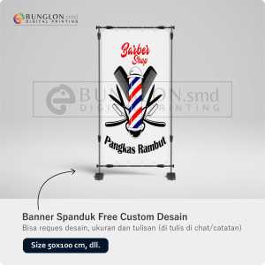 PRINT CETAK SPANDUK BANNER PANGKAS RAMBUT WARNA PUTIH HITAM MERAH FREE DESAIN