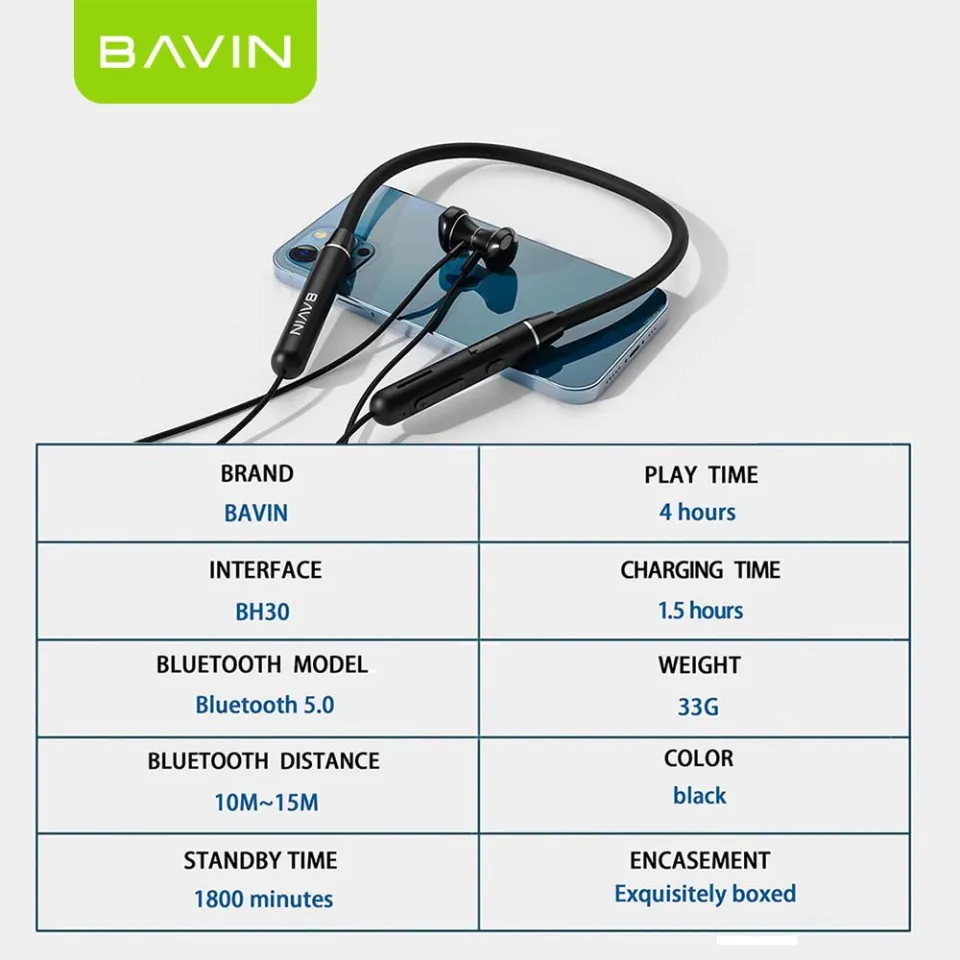 BAVIN BH30 Sports Magnetic Neckband Bluetooth Wireless Earphone