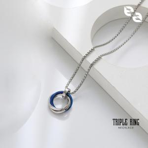 Triple Ring Necklace Kalung Rantai Panjang Silver Model 3 Cincin Titanium Stainless Steel Anti Karat