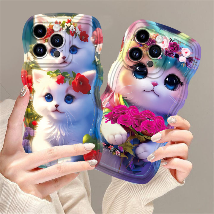 Yukijhk Floral Cute Cat Case for iPhone 11 15 14 13 7Plus 12 Pro
