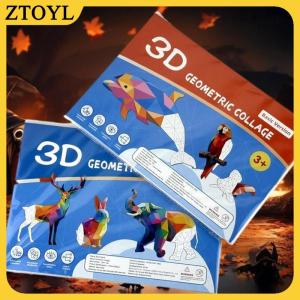 ZTOYL  1 Bộ động vật đào tạo nhận thức giác ngộ đồ chơi đề can 3D cắt dán hình học trẻ em câu đố tăng cường tập trung dán thủ công