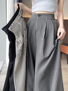 High Waist Striped Wide Leg Pants Women Summer Thin Cotton Linen Casual Straight Cut Floor Length Suit Pants Korean Sle2026