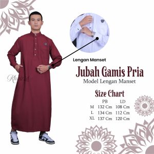 Baju Jubah Gamis Pria Dewasa Remaja Muslim Lengan Manset Kerah Tegak Model Kancing Sultan Kekinian