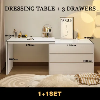 Dressing Table Vanity Table With Cabinet Adjustable Retractable Table Drawer Cabinet Makeup Table Integrated