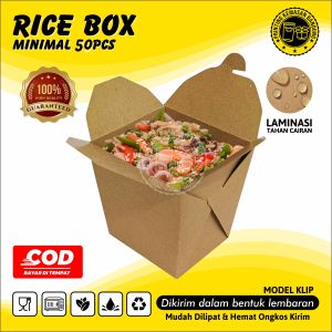 (50 pcs) Rice Box Paper Size L Dus Rice Bowl makanan Take away Grosir