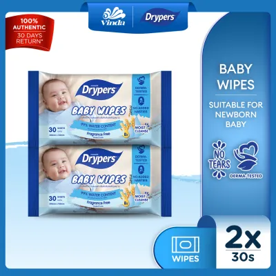 Drypers Oat Fragrance Free Baby Wipes (2x30s) - 99% Water Derma-tested & Safe For New Born