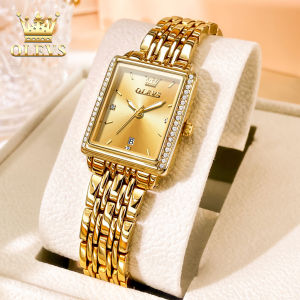 OLEVS resmi autentik jam tangan wanita terbaru 2024 elegan mewah bercahaya kalender berlian dial tali jam baja tahan karat jam tangan perempuan anti air