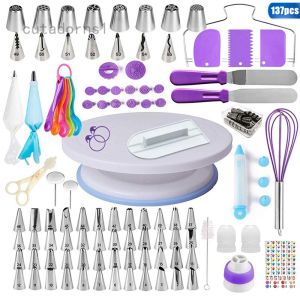 coolbarสต็อกสำเร็จรูป 137pcs ชุดเครื่องมือตกแต่งเค้กครบชุดจานเสียงชุดสามเณรเบเกอรี่เค้กครีมเครื่องมือตกแต่งลามิเนต ส่งฟรี ชุดหัวบีบครีม สุดคุ้ม! 137 ชิ้น พร้อมชุดปาดเค้ก แป้นหมุนเค้ก ชุดปาดเค้ก ไม้พายซิลิโคน หัวบีบครีม หัวบีบ