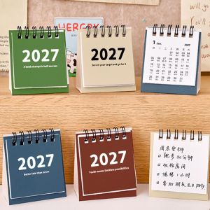 JURHOMIE Mini 2027 Desk Calendar Standing Base Double Coil Flip Calendar Standing Calendar Daily Planning