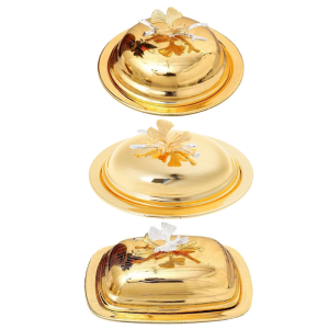 Golden Nut Tray Kitchen Countertop Serving Dish European Butter Dish with Lid Dessert Cake Storage Holder
