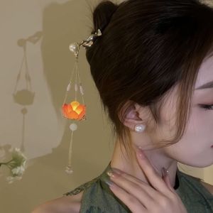 NEEUJ พู่ห้อยคอ แท่งโคมติดผม บัวบัวบัว ไข่มุกไข่มุก ปิ่นปักผมดอกบัวเรืองแสง เรโทร สไตล์จีนจีน ส้อมผมไฟ LED Hanfu ค่ะ