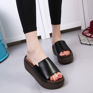 Summer Korean Version of Platform Wedge Sandals Womens Nubuck Leather Flat-bottom Flip-flop Sandals Womens Shoes