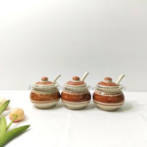 กระปุก พวง เครื่องปรุง โถเซรามิค เซรามิก มีฝาปิด แถม ช้อน ลายเถาวัลย์ เฉพาะโถ