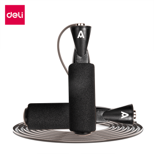 Deli เชือกกระโดด เชือกกระโดดออกกำลังกาย กระโดดเชือก สีดำ ด้ามจับโฟมนุ่ม ลดแรงกระแทกบริเวณมือ สายยาว 3 เมตร ปรับระดับได้ Jump Rope