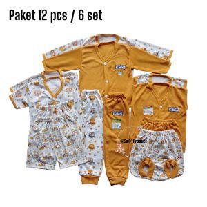 Paket Hemat Baju Bayi baru lahir 18 pcs /12 pcs/ 6 pcs Warna Kuning Kubus usia Newborn 0-4 Bulan