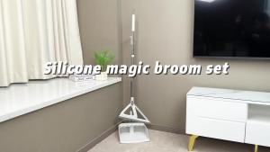 Household Broom with Dustpan Combo Set Air Broom with Extra-Long Adjustable Aluminum Handle Cleaning Supplies for Housekeeping (White M1)