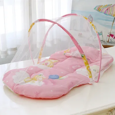 Baby Bed Anti Mosquito Foldable Travel Crib for Babies Soft Bed Cushion + Pillow Mosquito net