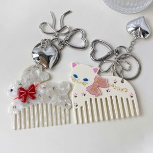 PERCEPT Keyring Acetate Comb Pendant Cute Acetic Acid Bow Cat Keychain Creative Car Pendant Animals Bag Pendant Backpack Decor