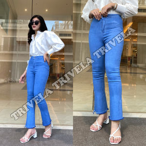 AuroraJeans - Highwaist Jeans Cutbray Snow Rawis / Celana Jeans Wanita Cutbray