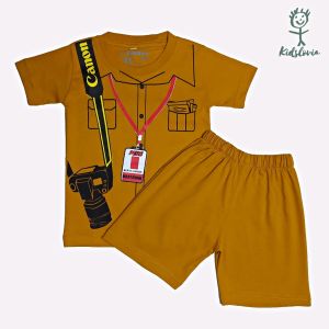 Setelan Kaos Anak laki Laki Motif Wartawan dan Celana Pendek Anak Usia 1-6 Tahun Bahan Katun