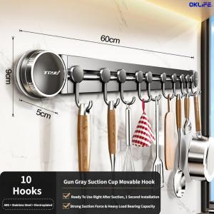 [OKLIFE®]Waterproof Suction Hook Bar For Kitchen Bathroom Removable No Drill Design Slidable Multi Utensil Hanging Hooks