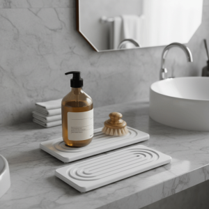 LZHDP MALL 2 Piece Quick Drying Water Absorbing Stone Tray Molds Resistant Non Slip Diatom Mud Bathroom Tray Multifunctional Rectangular Moisture Wicking Tray Washbasin
