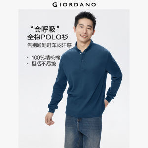 GIORDANO Men Polo Shirts 100% Cotton Thin Collar Polo Shirts Long Sleeve Simple Fashion Casual Essential Polo Shirts 01015786