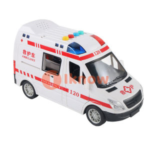 I know Super large simulation ambulance five door light and sound effect simulation model toy car