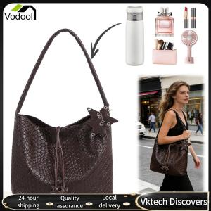 【Vodool】 PU Leather Woven Shoulder Bags Versatile Hobo Tote Bag for Women Shopping Travel