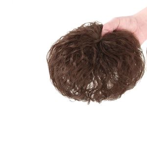 EASYTREND Black Invisible Curly Fake High Temperature Fiber Bangs Toupees Cover White Hair Increase Hair Volume Synthetic Head Top Wig Block 3D Hair Bangs Topper Fake Hair Piece Corn Curly Bangs