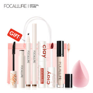 BUY 1 FREE 1 FOCALLURE 5 PCS Makeup Travel Set Face Acne Mark Concealer 3D Simulation Waterproof Eyebrow Pencil Velvet Lipstick Lip Mud Fiber Mascara 24 Hours Long-lasting Makeup  Puff #Heartbeat