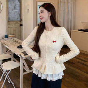 ⚡Port⚡ blouses women new style 2025 Ruffled Hem Knitted Cardigan Women Niche Short Top Design Sense Hot Girl Style Knitwear