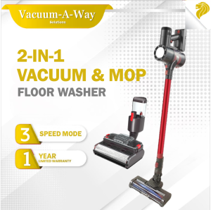 (23KPa) Vacuum-A-Way 2-in-1 Cordless Stick Vacuum Cleaner & Mop/ Floor Washer - Wet & Dry Cleaning 3 Speed Mode Dust Mite Brush & Stand/ Rack