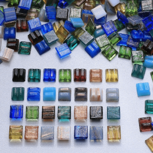 NOBLELUX 100/140PCS Glitter Coated Glitter Glass Mosaic Tiles Crystal Grain Square Shape Mosaic Craft Supplies DIY Crafts Square Mosaic Tiles Home Decoration