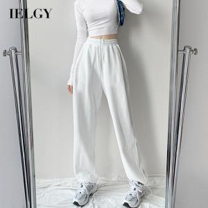 IELGY trendy womens sports pants loose multi-color optional letter labeling drawstring feet high waist American casual straight pants