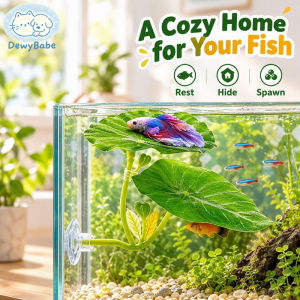 DewyBabe Double Leaf Betta Resting Leaf Simulated Suction Cup Fish Tank Decor Stress Reducing Spawning Site