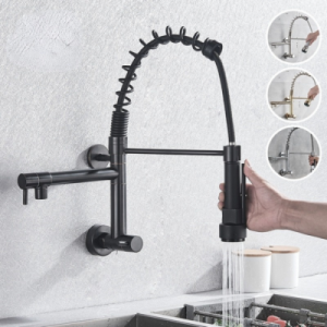 Spring ORB Wall Mounted Kitchen Faucet Pull Down Black Chrome Single Cold Kitchen Taps Water Purify Dual Function Sprayer Taps