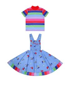 ชุดส่งเร็วเด็กผู้หญิงเด็กผู้ชายชุดคอสเพลย์เสื้อยืดเจ้าสาวของชัคกี้ชุดสองชิ้นชุดของขวัญปาร์ตี้คาร์นิวัลฮัลโลวีน