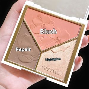 FAYANZI แผ่นแป้งปัดแก้มไฮไลท์แปรงขนาดกะทัดรัดคอนทัวร์ไฮไลท์ไลท์แบบบูรณาการติดทน