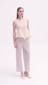 6460 One Size (45-75kg) Casual Style Miyake Pleated Basic Summer WomenS Top Round Neck Solid Color Loose Irregular Versatile Sleeveless T-Shirt