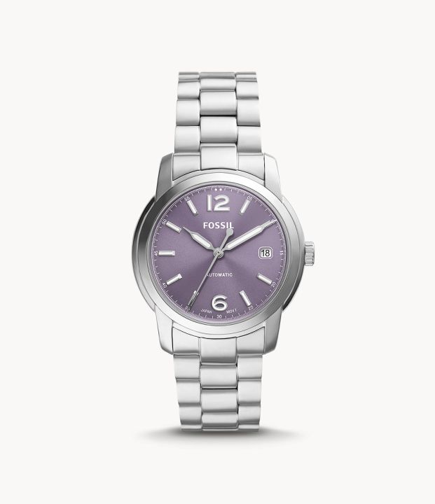 Fossil Heritage Lilac Dial Automatic Stainless Steel Jam Wanita - ME3246
