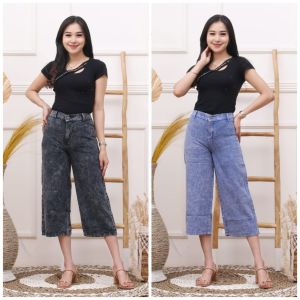 Kulot 7/8 Jeans HiWaist & Celana Wanita Jeans Pinggang Karet